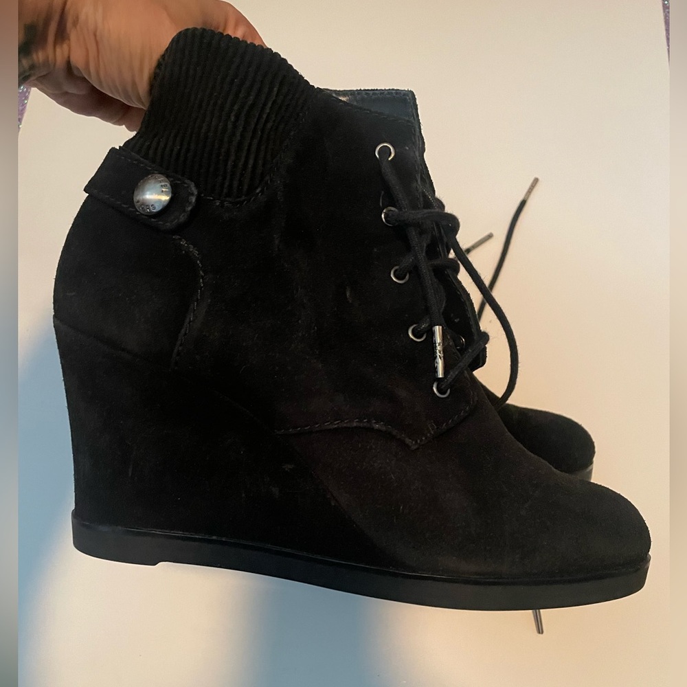Michael Kors Black Suede Wedge Ankle Booties Size 9.5